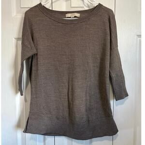 Loft Brown Boatneck Merino Wool Blend 3/4 Sleeve Sweater XS